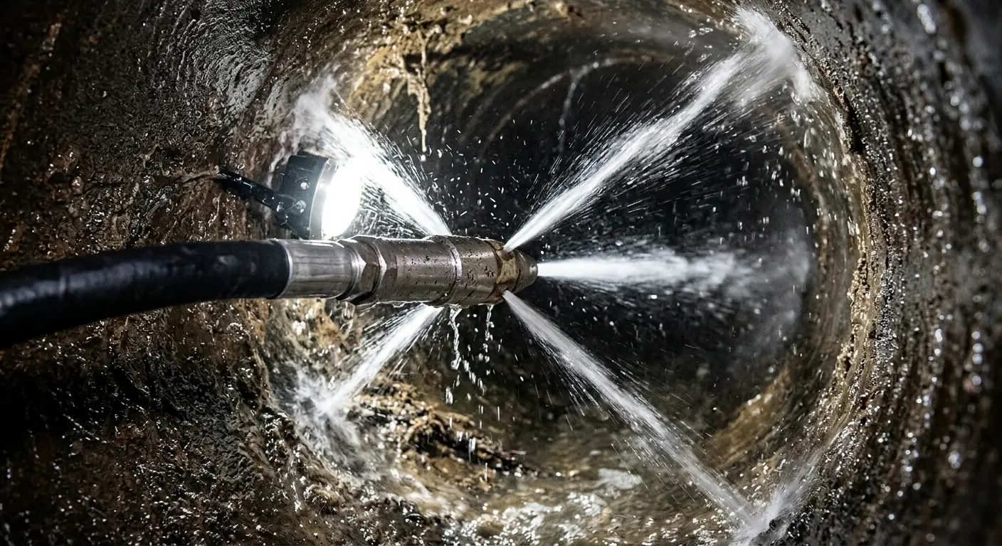 High-pressure hydro jetting nozzle cleaning sewer pipe for Sewer Cleanout in Windsor